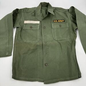 Vtg‎ US Army Military Stencil Shirt Jacket WWII Korean Vietnam War Uniform L